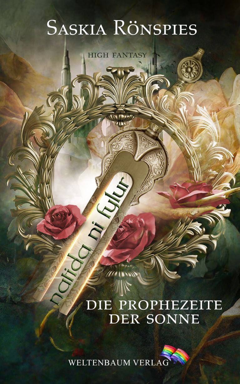 Cover des Buches. Darauf sieht man eine Stimmgabel in einem Blütenmeer vor einer Burg.
